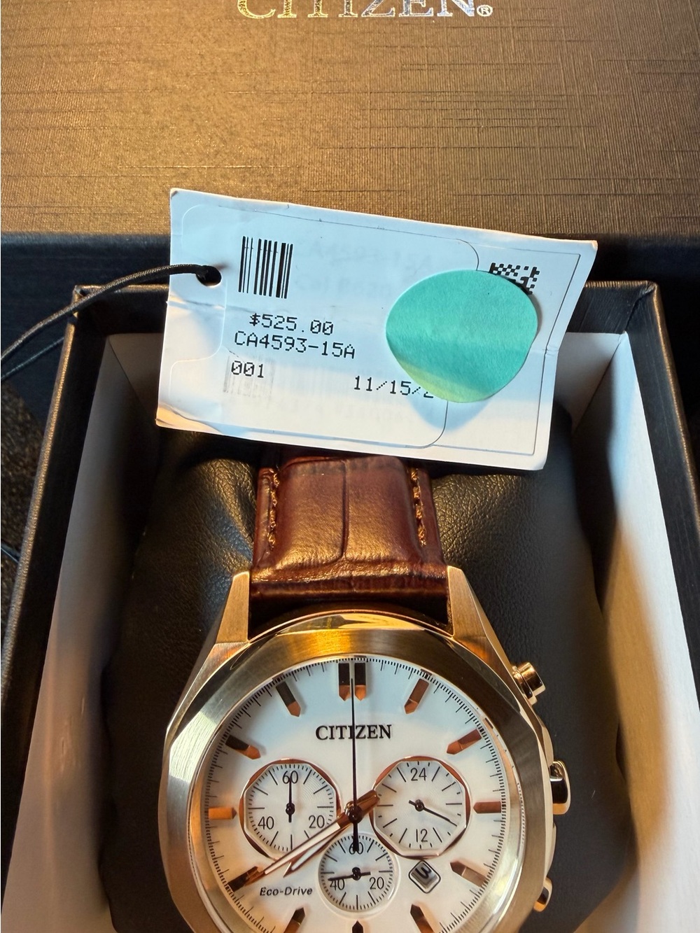 Citizen Men’s Eco-Drive Chronograph Watch - White Dial, Brown Strap - Picture 8 of 14